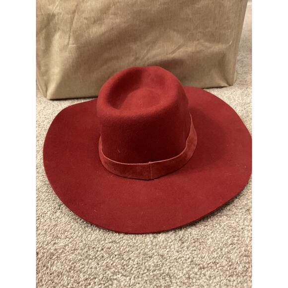 Wyeth Burgundy Wool Rancher Hat Wide Brim Boho Western Festival Fedora, O/S main image 4